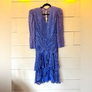 A La Carte True Vintage 80s‎ Purple Lace Overlay Asymmetrical Prom Dress 9/10
